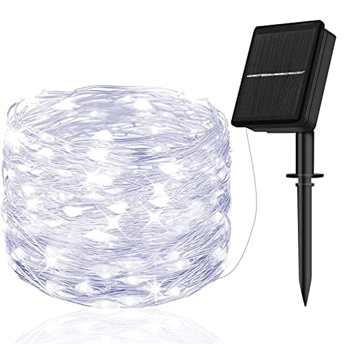 Image of cshare Solar String Lights Outdoor, 10M 100 LED Solar Garden Lights Waterproof 8 Modes Copper Wire Fairy Lights for Patio Garden Yard Party Christmas Indoor/Outdoor Decorations (Cool White)
