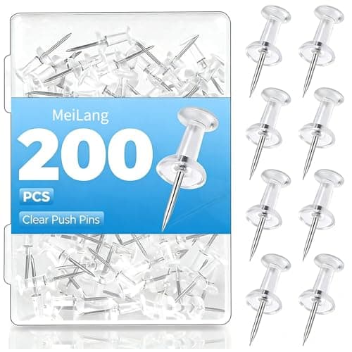 Image of 200 Pcs Clear Push Pins - Thumb Tacks for Cork Board Notice Bulletin Board Map Pins with Storage Box School Office Home