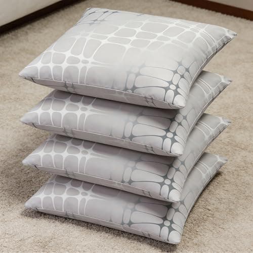 Image of Traziewell Silver Cushion Covers Pack of 4 for Couch Sofa Home Decoration Modern Shiny and Matt Contrast Pillowcases 45 cm x 45 cm Silver 6112