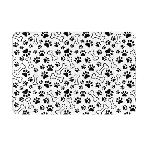 Image of Door Mat Black White Pet Dog Paw Footprint Bone Floors Mat Non-Slip Door Mats Easy Clean Doormats For Garage Porch Kitchen 40X60 Cm