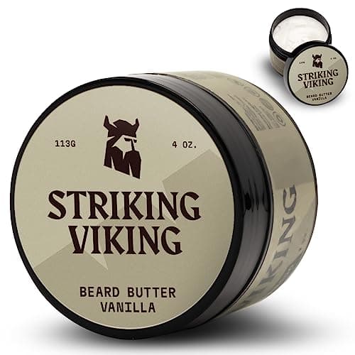 Image of Striking Viking Beard Butter for Men - 113 g, Pack of 1, Vanilla - Softening, Nourishing Beard Conditioner & Facial Hair Softener - Versatile Grooming for All Hair Types Beard Care