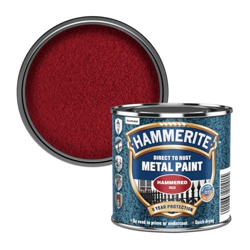 Image of Hammerite Hammered Effect Metal Paint, Multi-Surface Direct to Rust Paint, Interior & Exterior, Quick Dry, Durable Protective Finish for Railings, Doors & Furniture, 250ml (Red, 1 Set Of Tin)