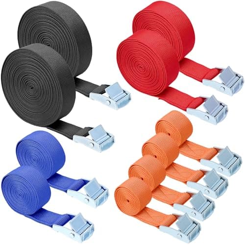 Image of QWORK® 10 Pack Ratchet Straps in Assorted Lengths and Colors (1m/2m/4m/6m x 25mm), Cargo Tie Down Straps with Anti-Slip Claw Buckle