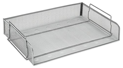 Image of OSCO Wiremesh Stackable Letter Tray Landscape, Scratch-Resistant Metal Desk File Organiser for A4 & Foolscap Paper, Side-Load Design, High-Density, Silver