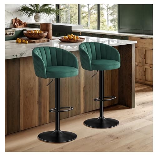 Image of STOOLINK Breakfast Bar Stools Set of 2 with Backs and Arms, Swivel Adjustable Barstools with Footrest, Modern High Bar Chair with Milk-Velvet, Kitchen Stools for Counter and Pub - Green