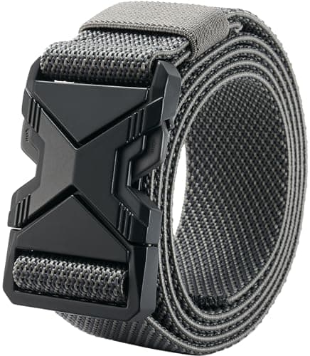 Image of LionVII Heavy Duty Quick Release Belt, Elastic Stretch 1.5" Web Work Belts with Alloy Buckle for Waist Size Below 48" (Twill Gray)