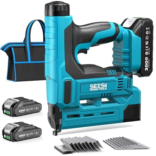 Image of SEESII 18V Cordless Brad Nailer and Stapler 2-in-1 Kit, 18-Gauge Electric Nail Gun with 2×2.0Ah Batteries, Charger & 1000pcs Nails, Adjustable Depth for Woodworking, Upholstery, DIY Projects