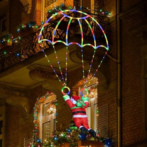 Image of 30in Outdoor LED Christmas Parachute Light - Santa Claus Design,Battery Operated, Perfect for Roof/Eave/Balcony/Garden Decor
