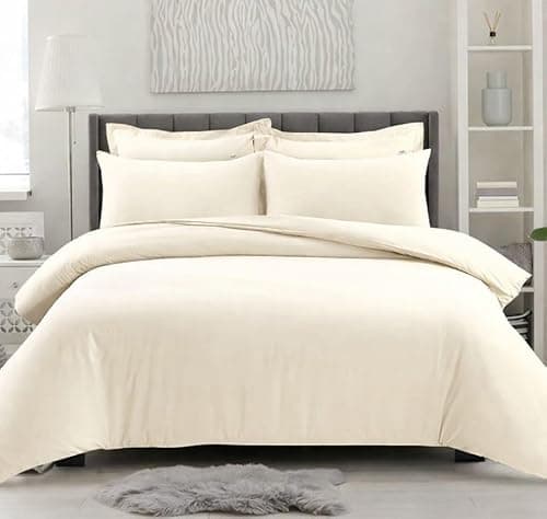 Image of Ghazlan Duvet Cover Set Single Size, 200 Thread Count Luxury Ultra Soft Sateen Weave 100% Egyptian Cotton 3 Piece Duvet/Quilt Cover Bed Set, Non-Iron Easycare Cream Bedding Set
