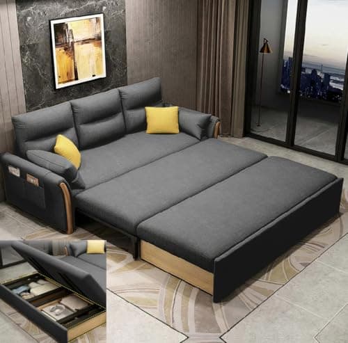 Image of Unicorn Furniture Convertible Sofa Bed King Size Pull Out Sofa Bed with Storage in Cotton Fabric, Tool-Free Assembly, Modern Reclining Sleeper Sofabed for Living Room, Guest Room & Small Spaces (Grey)