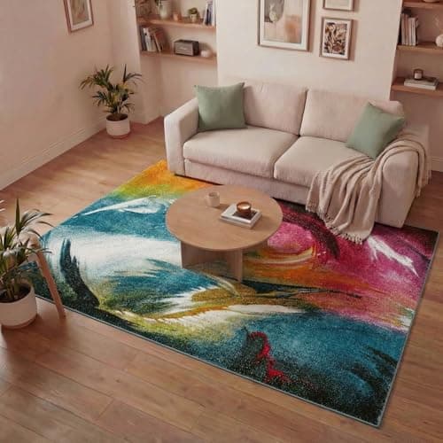 Image of Lord of Rugs Art Colourful Rug for Living Room, Bedroom, Hallway, Nursery Modern Abstract Area Carpet Soft Pile Pictorial Pop Vibrant Multicolours Rug ART104 Multi Large 160x220 cm (5'3"x7'6")