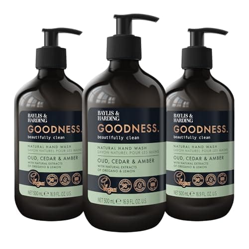 Image of Baylis & Harding Goodness Oud, Cedar & Amber Natural Hand Wash, 500 ml (Pack of 3) - Vegan Friendly