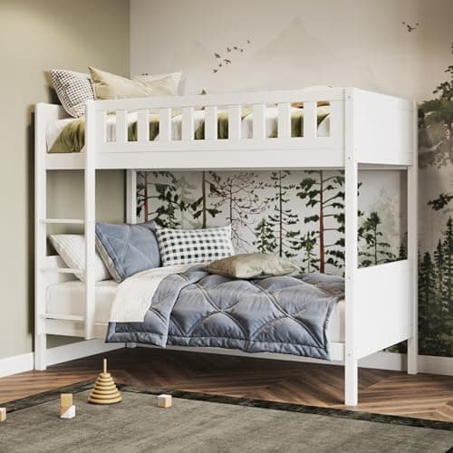 Image of Flair Furnishings Single Bunk Bed, Wooden Bunk Beds for Kids, Heavy Duty and Sturdy, Cosy, Stylish, Space Saving Design (White)