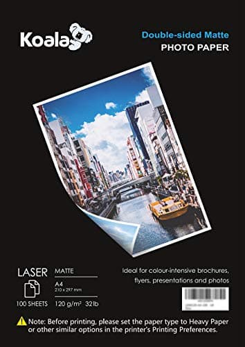 Image of KOALA Double Sided Matte Laser Photo Paper A4, 120gsm, 100 Sheets. Suitable for Laser Printer, for Printing Photos, Brochures, Covers, Certificates, Booklets, Flyers, Leaflets, Cards, Calendars