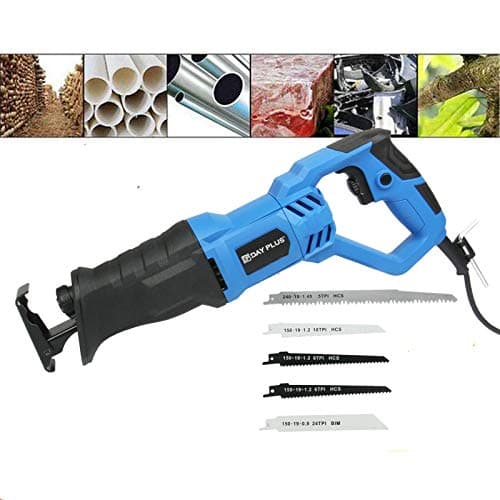Image of Variable Speed Corded Reciprocating Saw 900W with Reciprocating Saw Blades & Non-Slip Rotary Handle (90° Left & Right), 1-1/8"(28mm) Stroke Length, 0~2800SPM, 5 Blades, LED Light