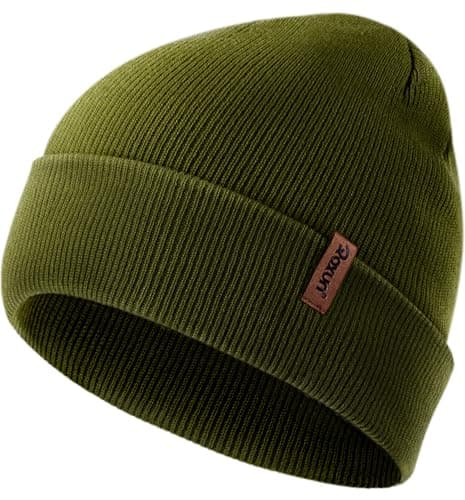 Image of ROXUN Mens Winter Hat Kint Cuffed Beanie for Women Soft Warm Unisex Windproof Skull Cap Army Green