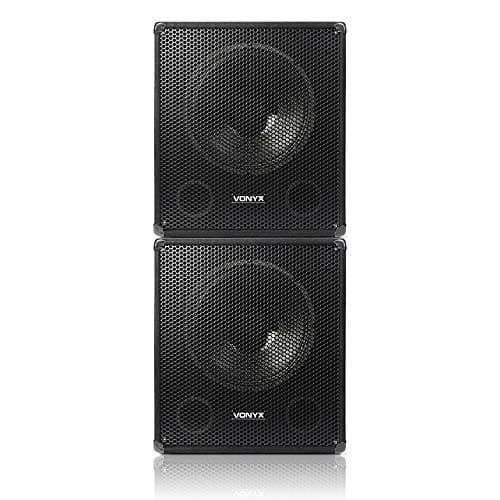 Image of Vonyx SWA15 Active PA Subwoofer Pair - Dual 15-Inch Powered 1200W Bass Bin Speakers with Adjustable Low-Pass Filter, Phase Control for DJ, Disco, Live Music Events & Mobile Performances