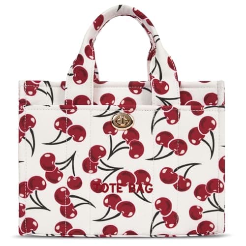 Image of HiTotes Small Tote Bag Crossbody Bags for Women Cherry Tote 26 Canvas Hobo Handbag Cherry Purse with Adjustable Strap