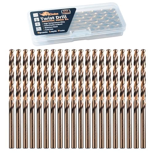 Image of RCINDUS 20PCS 3/16" Cobalt Drill Bit, HSS M35 Metal Drill Bits for Steel, Stainless Steel, Cast Iron, Hard Plastic and Wood