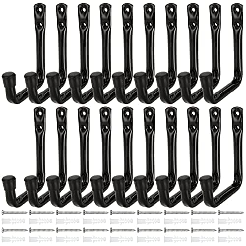 Image of AKOLAFE 20PCS Garage Wall Hooks - Heavy Duty Black Tool Hooks with Screws for Garage Wall, Shed, Bike, Garden Tools (12 x 9cm)