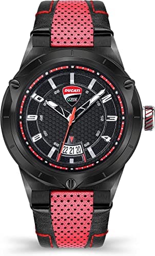 Image of Ducati DTWGB2019701 Men's Analogue Quartz Watch with Leather Strap, Black/red