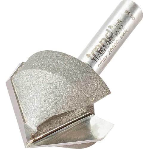 Image of Trend Professional Chamfer V Groove Cutter, 45-Degree, 1/4 Inch Shank, 27.5mm Cut Diameter & 13mm Cut Length, Tungsten Carbide Tipped, 11/30X1/4TC