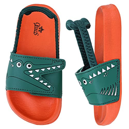 Image of Boys Flip Flops Summer Slippers Kids Glitter Sliders Beach Bathroom Pool Cute Sandals Toddlers Home Shower Shoes Lightweight Non-slip Little Girls Sequins Slides for Indoor Outdoor Size 10 Orange