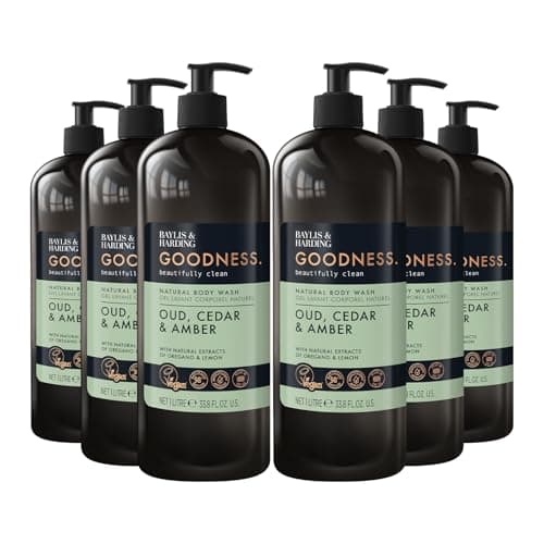 Image of Baylis & Harding Goodness Oud, Cedar & Amber Body Wash, 1 Litre (Pack of 6) - Vegan Friendly