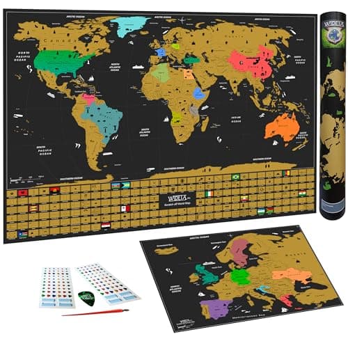 Image of WIDETA Scratch off world map with flags of countries (60 x 42 cm)/ Including Europe Map and accessories