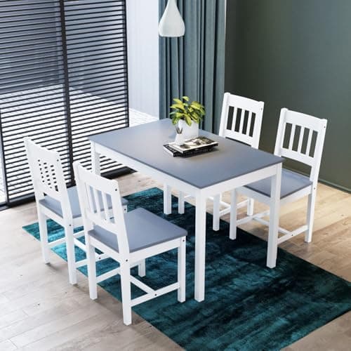 Image of ZANOFIRA Dining Set 4 Seater Kitchen Dining Table Set with Chairs Pine Wood Dinner Set for Dining Room and Living Room Furniture Sets