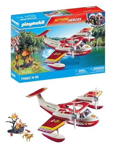 Image of Playmobil 71463 Action Heroes: Firefighting Seaplane with Extinguishing Function, heroic rescue missions, with a firefighter, imaginative role-play, detailed play sets suitable for children ages 4+