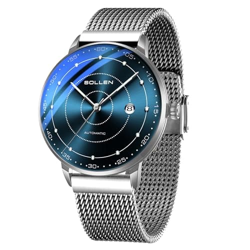 Image of SOLLEN Mens Automatic Watch, Self Winding Watches for Men, Mechanical Stainless Steel Waterproof Luminous Luxury Business Dress Men's Wrist Watches with Calendar, Minimalist Watch Gifts for Men