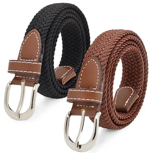 Image of KEYRI 2 Peices Elastic Belts Braided Belt for Women Girls, Unisex Waistband Casual Belts Vintage Belt Versatile Girdle Stretch Canvas Waistband One Size Adjustable for Skirt & Pants