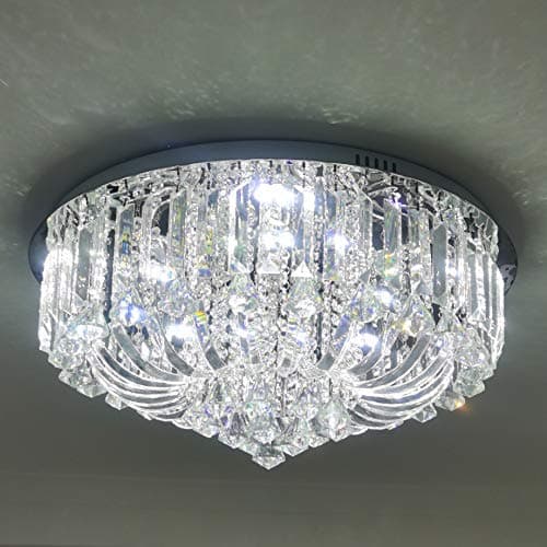 Image of Genuine K9 65CM Crystal Flush Ceiling Light Chandelier 3 Colours Round with Straight Crystal Strips + Remote (Clear)