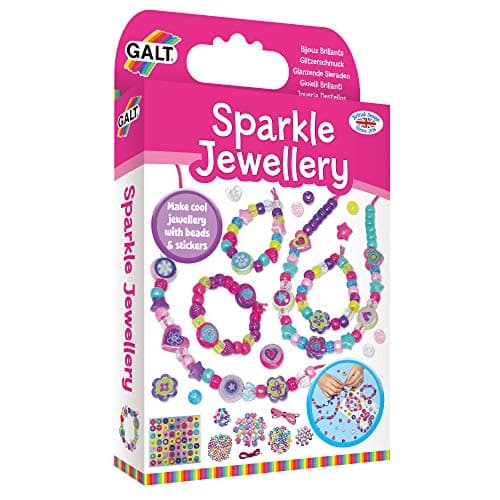 Image of Galt Sparkle Jewellery - Childrens Necklace and Bracelet Making, Craft Kit for Kids - Fun Activity Pack with Colourful Beads and Stickers, Encourages Creativity and Motor Skills - Ages 5 Years Plus