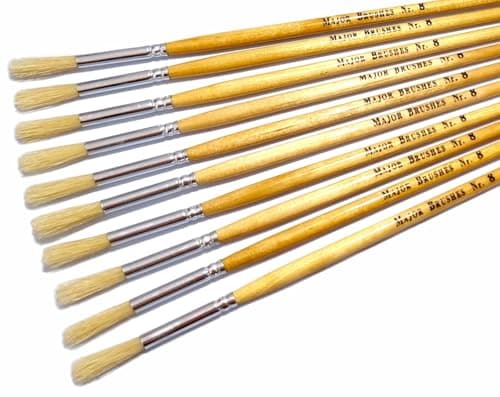 Image of Major Brushes Hog Bristle Long Round Brushes Size 8 - Pack of 10