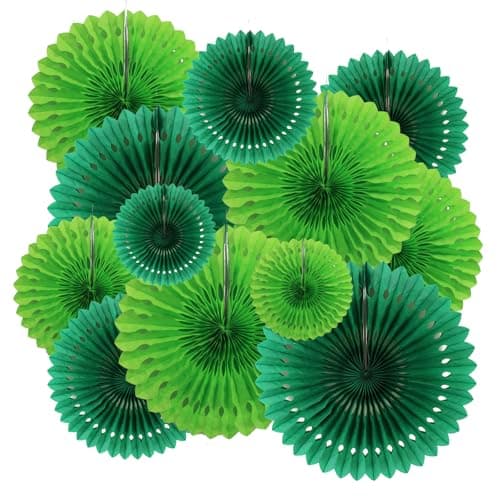 Image of ZYOOO Hanging Paper Fans Party Decorations,12 Pcs Green Honeycomb Round Fans,Ceiling Decor for St. Patrick's Day,Birthday,Graduations Party Backdrop