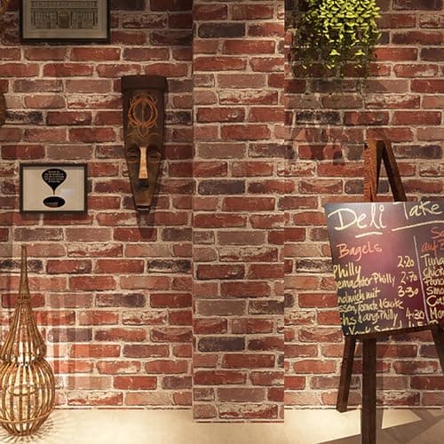 Image of Trafagala Red Brick Wallpaper Vintage Gothic Fake Brick Wallpaper 3D Effect for Living Room Fireplace Feature Wall Bedroom Ceilings Cream Kitchen