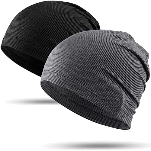 Image of WTACTFUL Cooling Skull Cap for Men Women Breathable Sweat Hat Running Caps Skull Caps Thin Slouchy Beanie for Cycling Motorcycle Football Workout Helmet Hard Hat Liner Summer Sport 2-Pack Black Grey