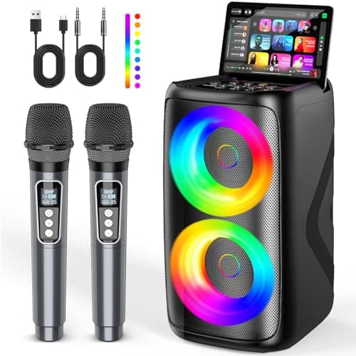Image of Dislocati Karaoke Machine, Portable Bluetooth Karaoke Machine 2 Microphones for Adults & Kids with Lights, Vocal Removal,PA System Supports USB/TF/AUX for Home Party Outdoor Birthday Gifts Girls