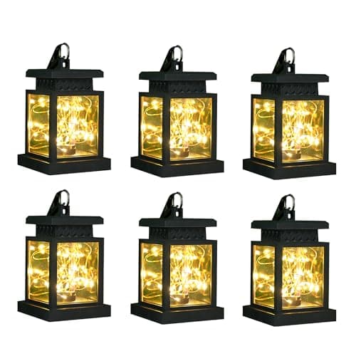 Image of JHY DESIGN Set of 6 Solar Lantern Lights Outdoor Waterproof Solar Powered Table Lamp Hanging Lighting with Warm LED Fairy String Lights for Patio Garden Landscape Decoration Yard Lawn (with Clamp)