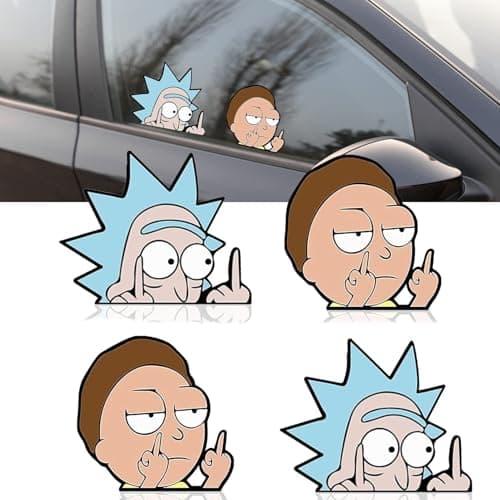 Image of 4 x Reflective Rick and Morty Car Stickers, Car Stickers, Motorcycle Stickers, Auto Aufkleber Lustige for Cars, Notebooks, Windows, Etc