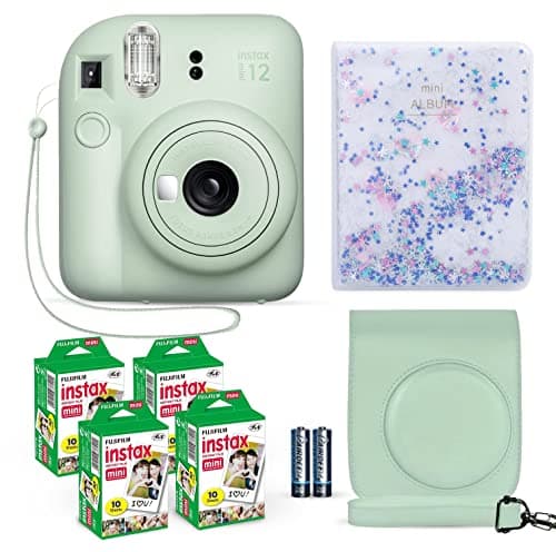 Image of Fujifilm Instax Mini 12 Mint Green + Fuji Instax Film 40 Sheets + Shutter Accessories Bundle, Incl. Carrying Case & Quicksand Beads Album 64 Pockets