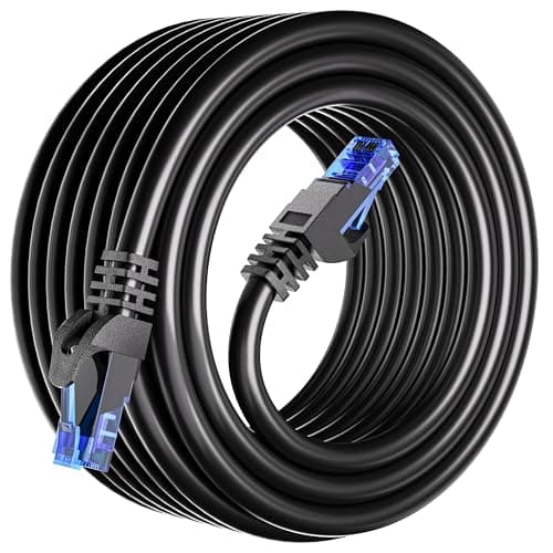 Image of Ethernet Cable 25m, Cat 6 Internet Cable 25m High Speed Network Cable, Long RJ45 Black Round LAN Cable 25 meter 250MHz 1000Mbps, UTP 23AWG CCA Gigabit Patch Cord for Router Modem Switch PC (25 Clips)