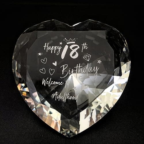 Image of WOSHIDEFA 18th Birthday Gifts for Girls,18th Birthday Gifts for Daughter, Engraved Heart Crystal Keepsake Diamond Shaped Paperweights Ornaments 18th Birthday Presents for Girls