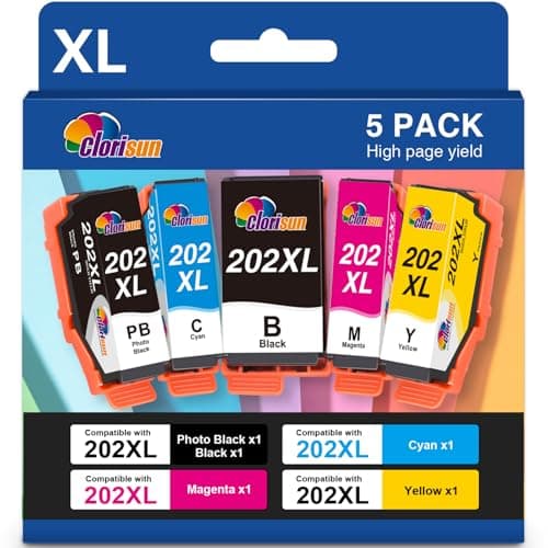 Image of Clorisun 202XL Ink Cartridges for Epson 202XL 202 XL Ink Cartridges Multipack for Epson Expression premium XP-6100 XP-6105 XP-6005 XP-6000 XP-6001 XP6105 XP6100 XP6005 XP6000 XP6001 Printer(5 Pack)