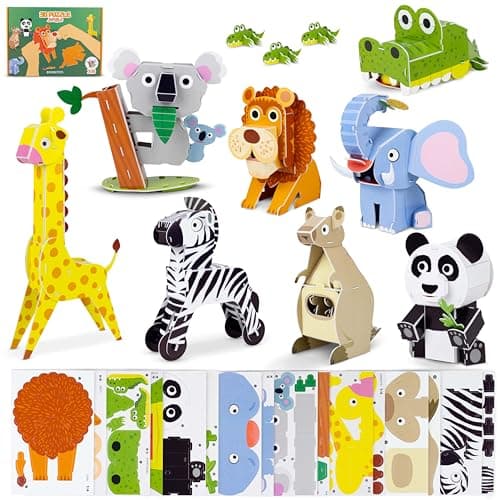 Image of BONNYCO 3D Puzzles for Kids Jungle Pack 8. 3D Puzzle Animals, Educational Kids Toys. Jigsaw Children Activity, Creative Gifts for Boys and Girls 6 7 8 9 10 11 12 Years, Birthday, Christmas. Craft Kits