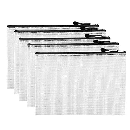 Image of Mesh Zipper Pouches - Zipper File Bags/Waterproof Document Bags/Plastic Wallets/File Folders for School Driving Test/Office Receipts/Household Bills/Travel Storage (Black, A4(5PCS))