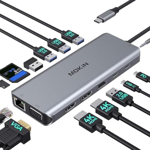 Image of USB C Docking Station Dual Monitor, 14 IN 1 USB-C Laptop Docking Station Dual HDMI USB C Hub Multiport Adapter with 2 HDMI VGA 5 USB SD/TF Audio for Dell/Surface/HP/Lenovo