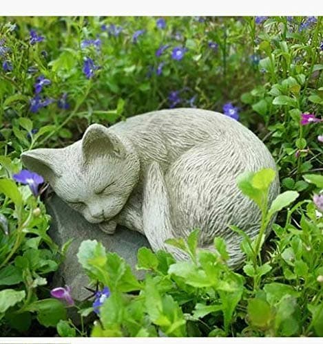 Image of Sleeping Cat Statue | Reconstituted Stone Kitty Animal Concrete Outdoor Kitten Kitty Garden Ornament